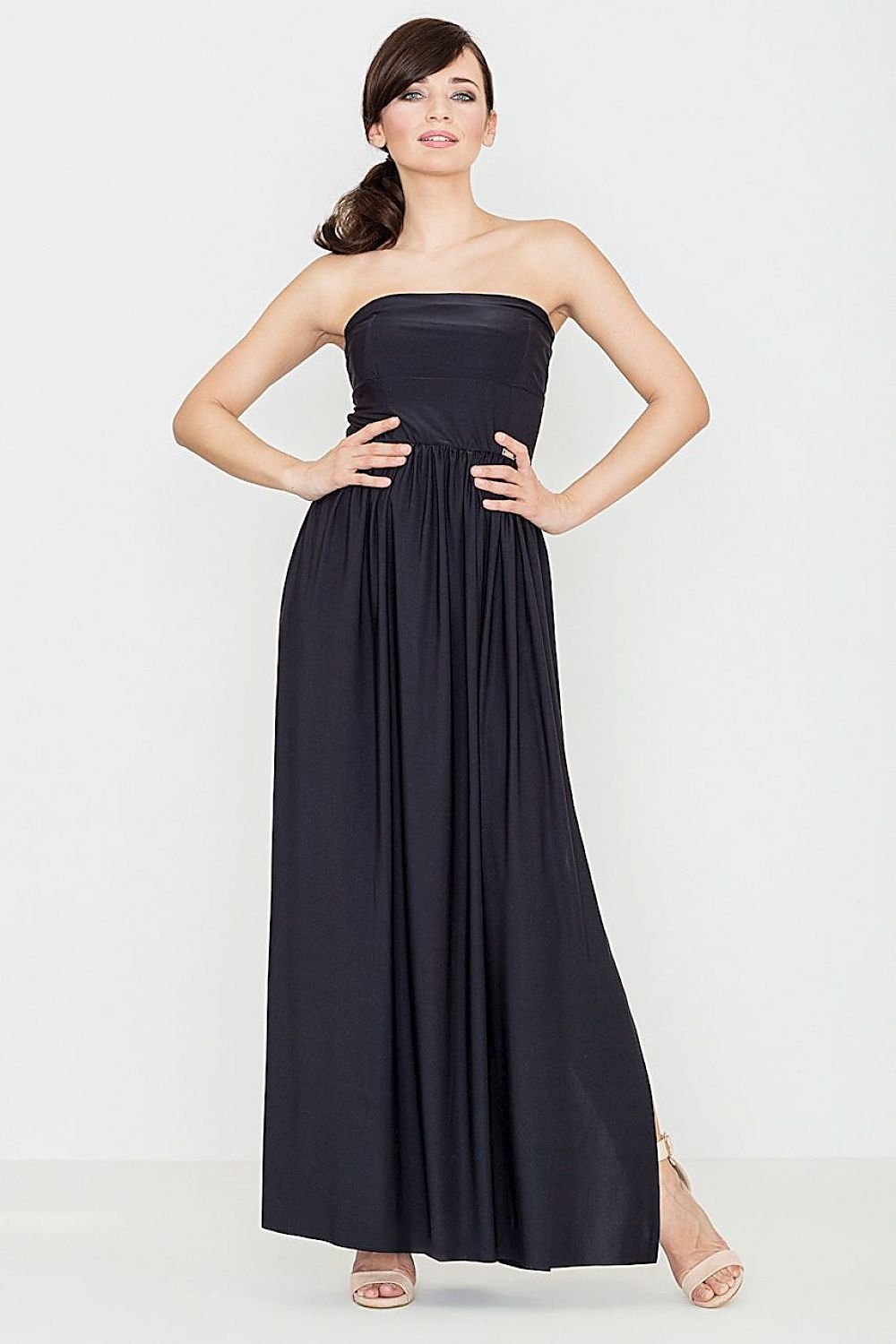 Maxi Dress with Corset Top, Pleated Skirt, and Side Slit