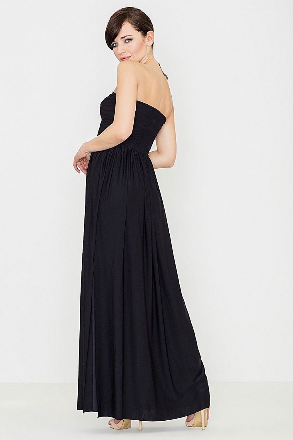 Maxi Dress with Corset Top, Pleated Skirt, and Side Slit