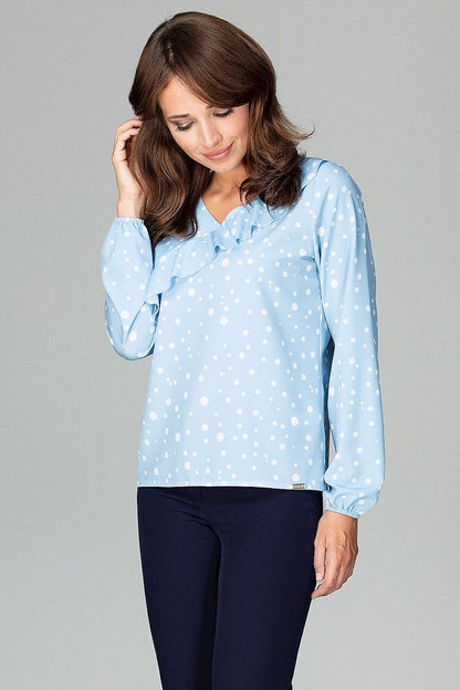 Delicate Patterned Blouse with Flounce and Elastic Sleeves