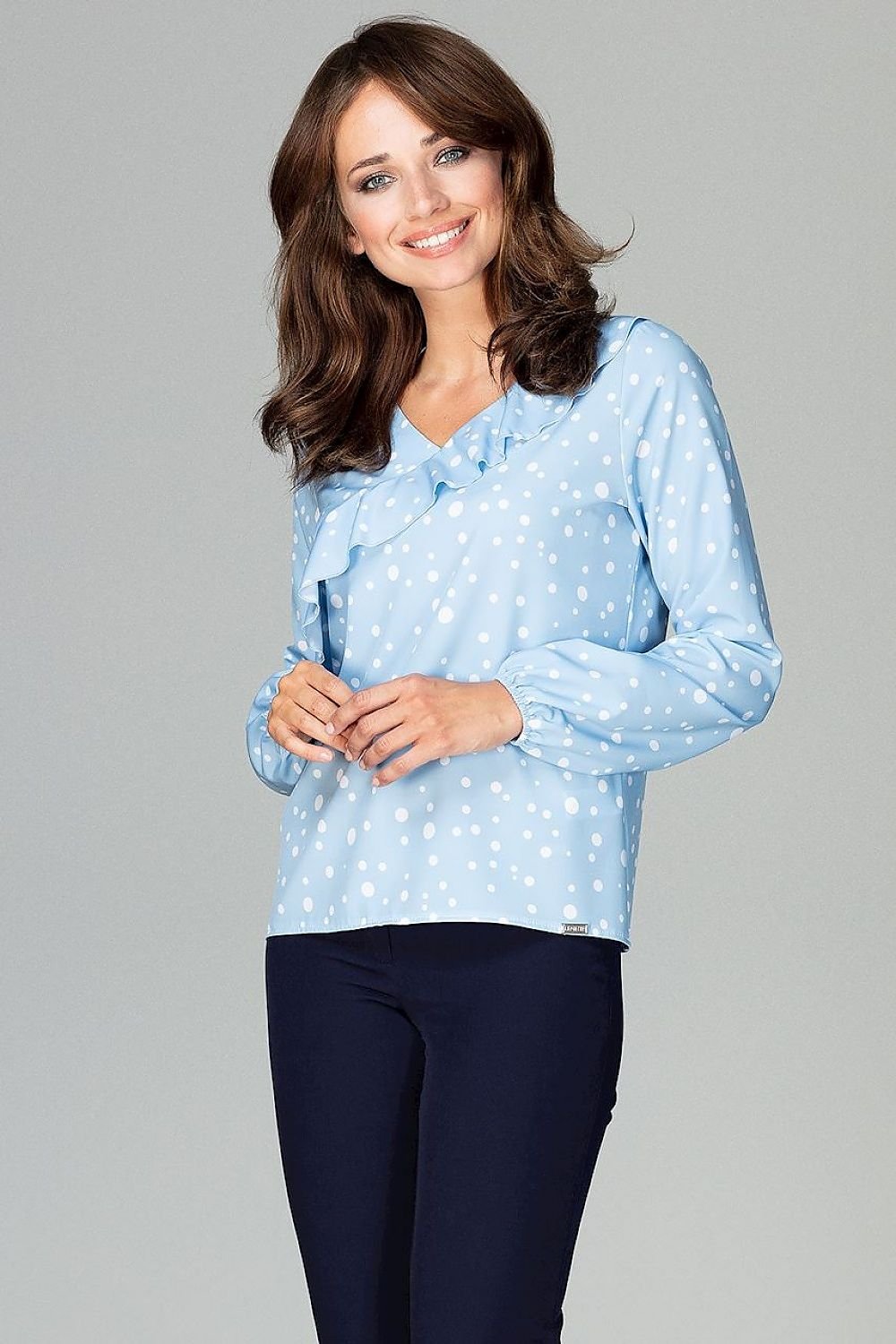 Delicate Patterned Blouse with Flounce and Elastic Sleeves