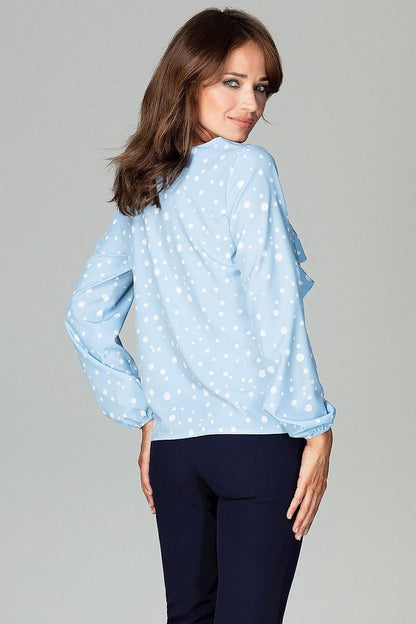 Delicate Patterned Blouse with Flounce and Elastic Sleeves