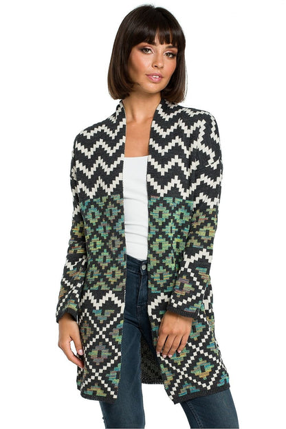 Cardigan déboutonné à motif aztèque avec poches latérales