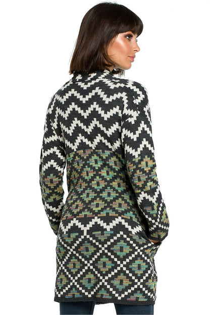 Cardigan déboutonné à motif aztèque avec poches latérales