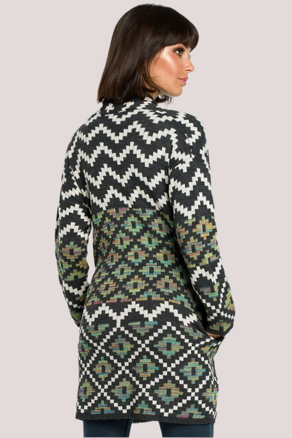 Cardigan déboutonné à motif aztèque avec poches latérales