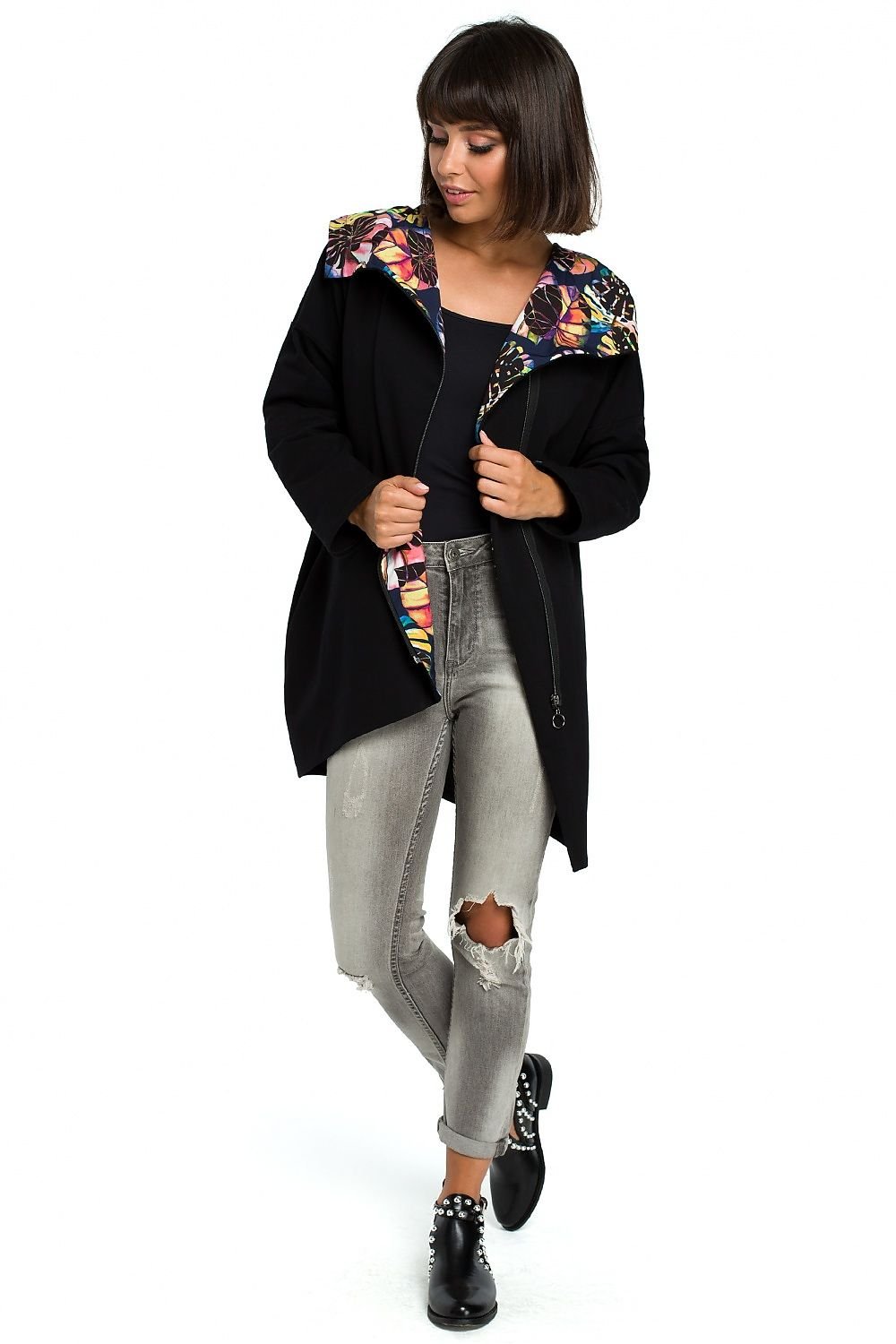 Oversized Hoodie with Print Detail and Side Pockets