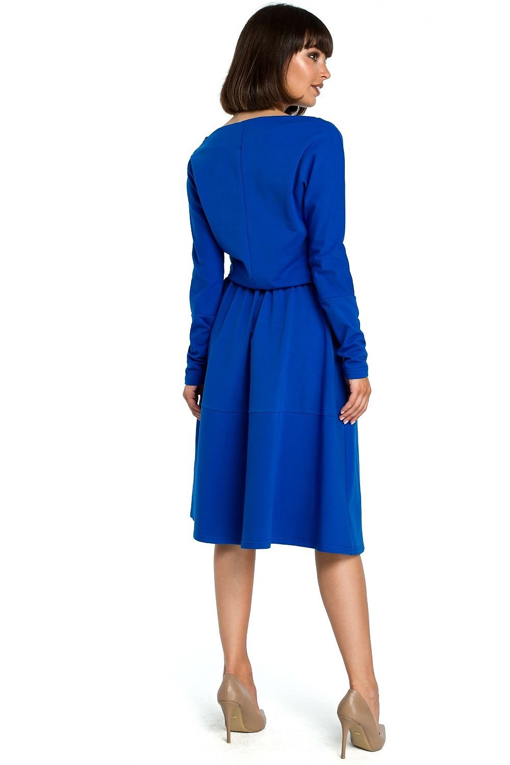 Flared Midi Dress with Waterfall Neckline and Pockets