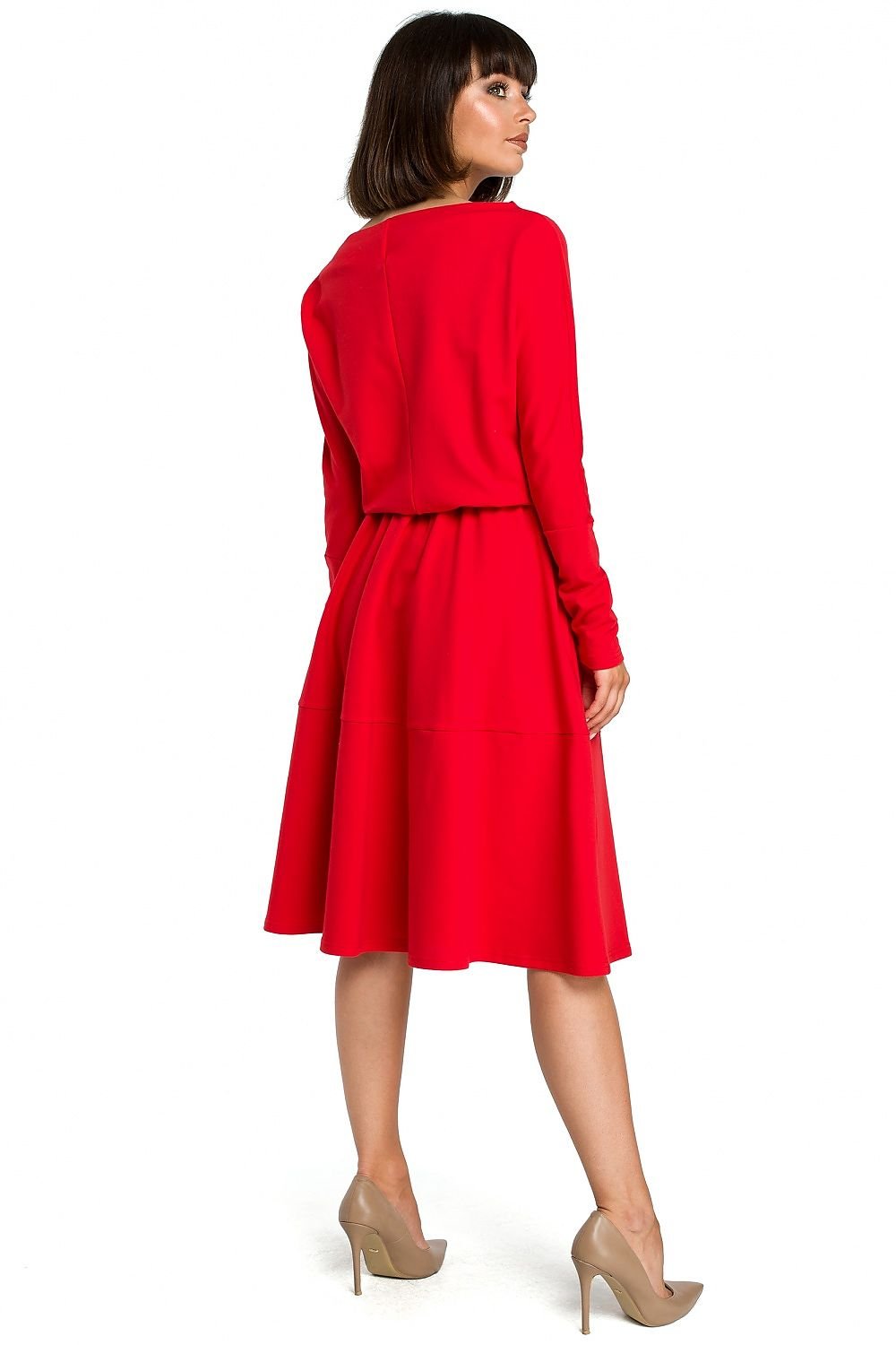 Flared Midi Dress with Waterfall Neckline and Pockets