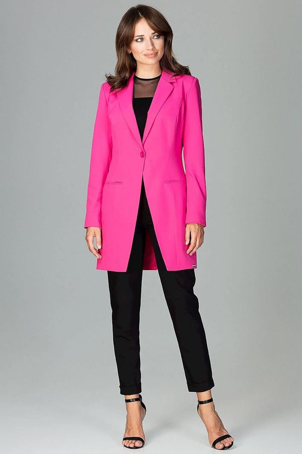 Long-Sleeved Prolonged Jacket with Colorful Button Fastening, Back Slit, and Side Pockets