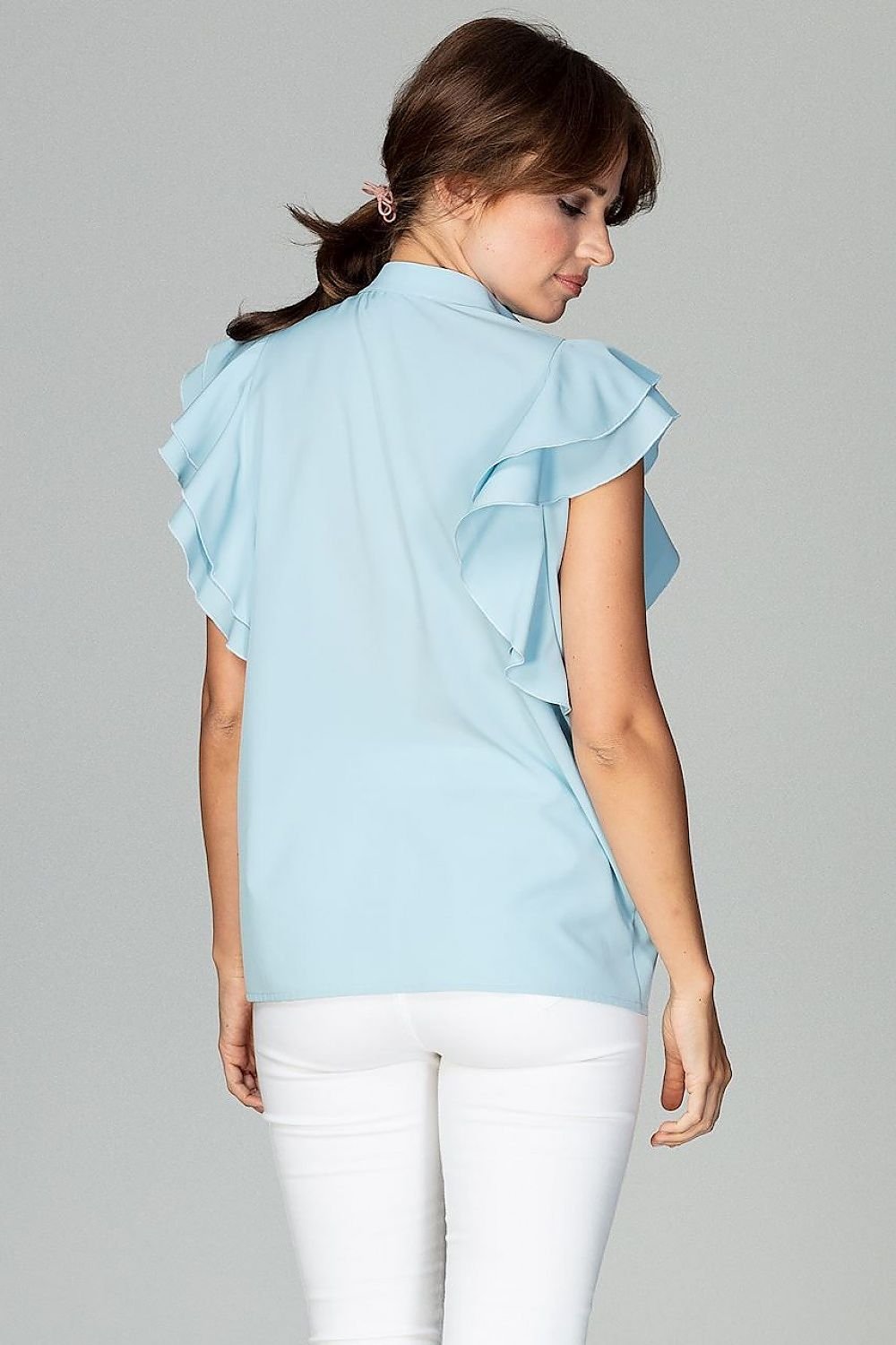 Relaxed Fit Women's Shirt with Ruffled Sleeves and Decorative Buttons