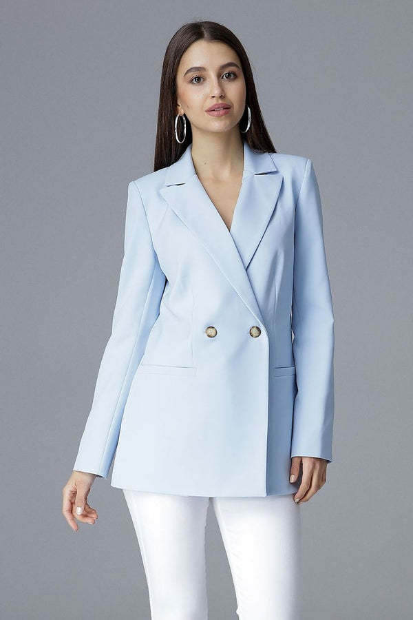 Elegant Waist-Defining Jacket with V-Neck and Decorative Buttons