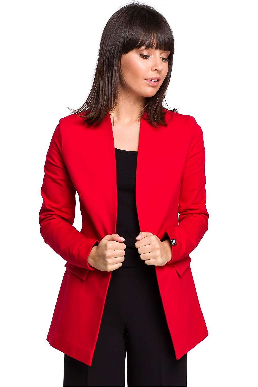 Cotton Knit Sequin Jacket with Elegant Unbuttoned Trim and Flap Pockets