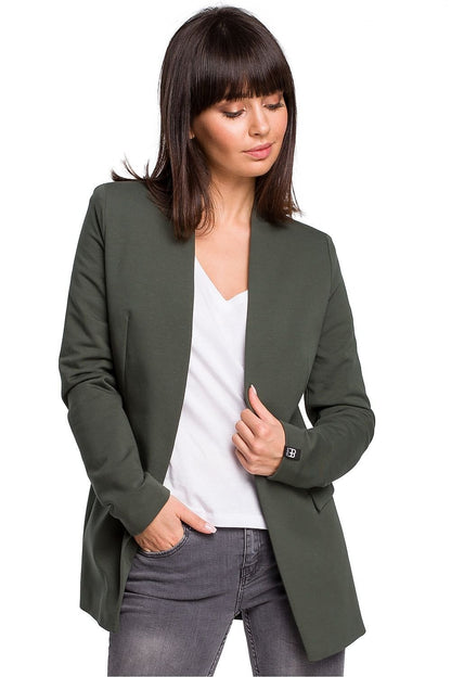 Cotton Knit Sequin Jacket with Elegant Unbuttoned Trim and Flap Pockets