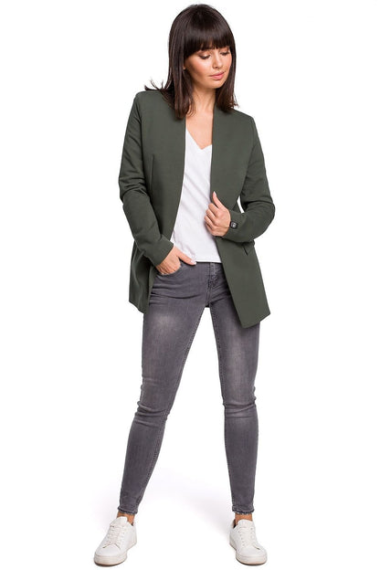 Cotton Knit Sequin Jacket with Elegant Unbuttoned Trim and Flap Pockets