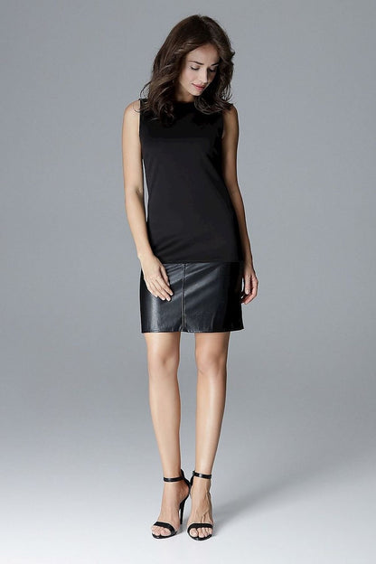 Sleeveless Dress with Decorative Buttons and Eco-Leather Details