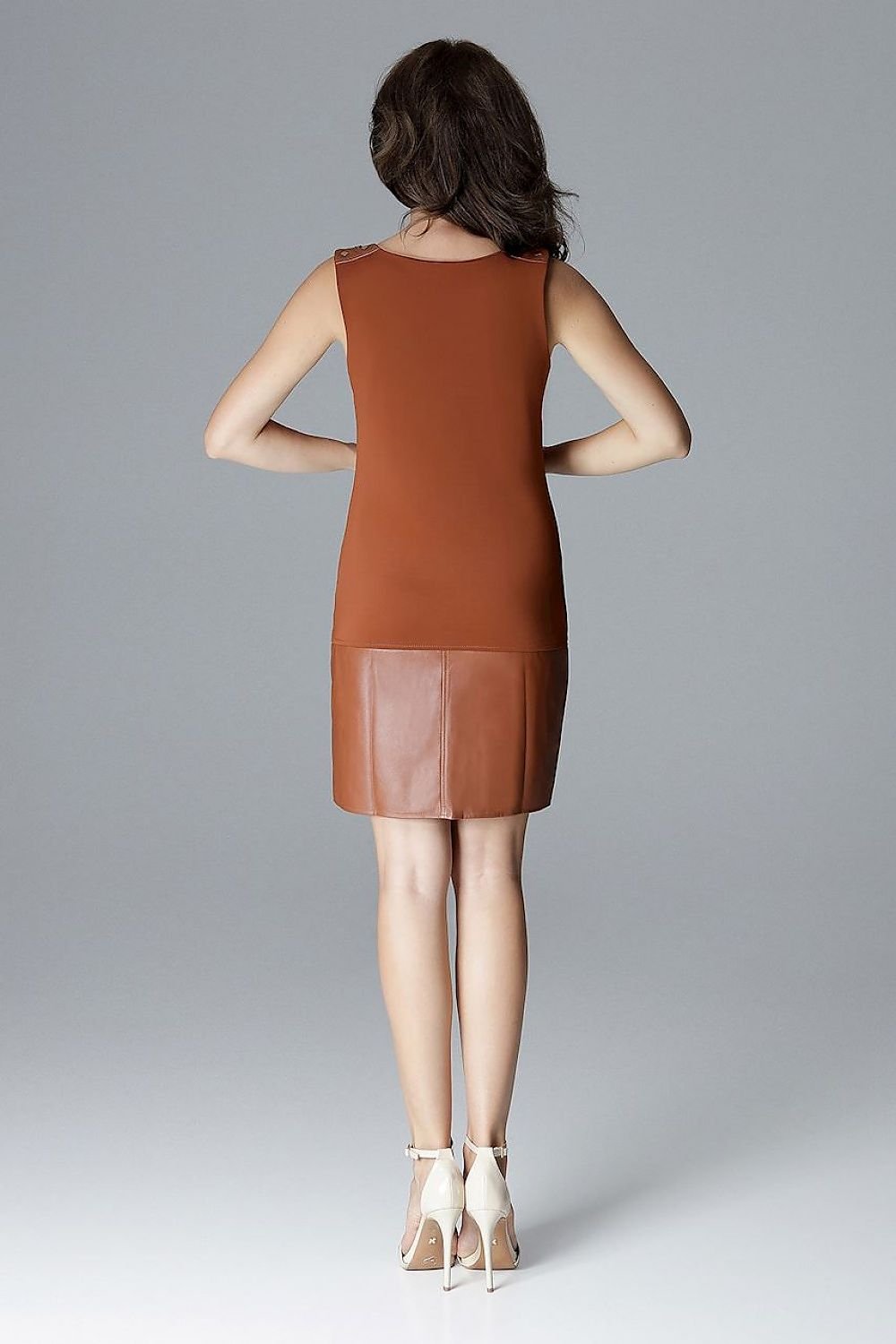 Sleeveless Dress with Decorative Buttons and Eco-Leather Details