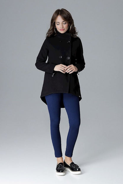 Fashionable Two-Button Jacket with Stand-Up Collar and Zipper Details