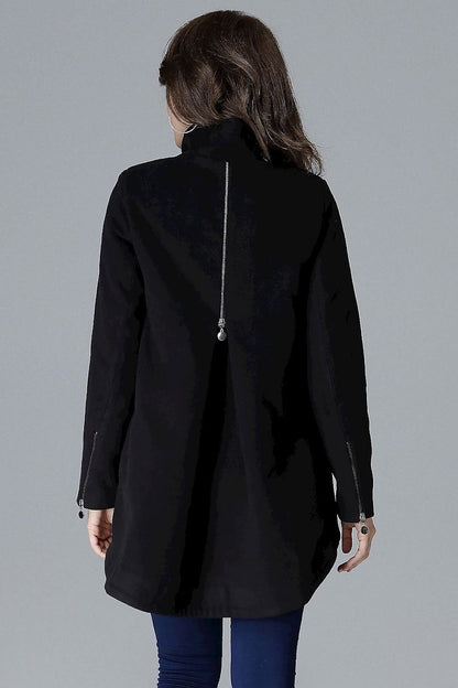 Fashionable Two-Button Jacket with Stand-Up Collar and Zipper Details