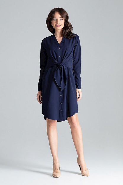 Elegant Shirt Dress with Waist Tie and Decorative Springs