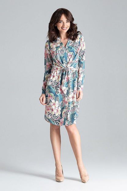 Elegant Shirt Dress with Waist Tie and Decorative Springs