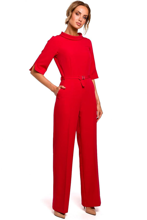 Simplistic Elegant Overalls with Straight Legs, Fitted Top, and Collar