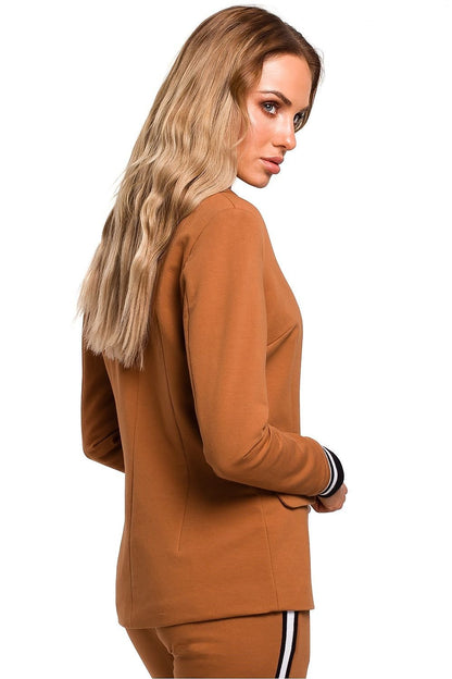 Sporty Elegance Jacket with Classic Cut, Ribbed Sleeves, and One-Button Closure