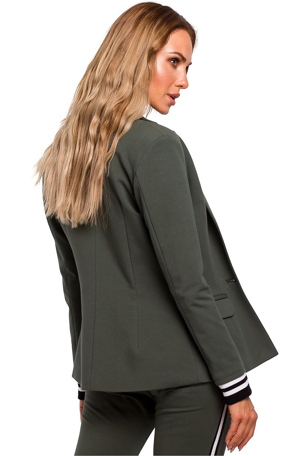 Sporty Elegance Jacket with Classic Cut, Ribbed Sleeves, and One-Button Closure