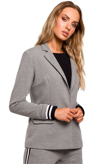 Sporty Elegance Jacket with Classic Cut, Ribbed Sleeves, and One-Button Closure