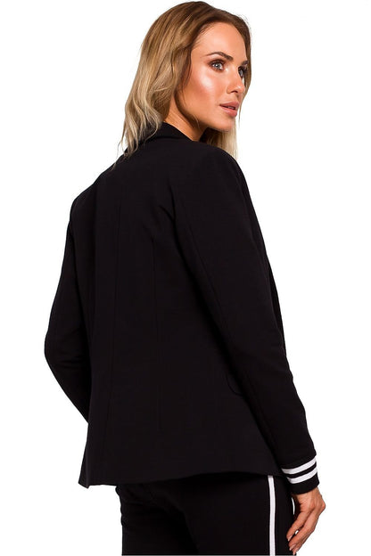 Sporty Elegance Jacket with Classic Cut, Ribbed Sleeves, and One-Button Closure