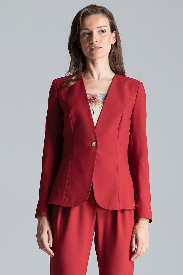 Classic Patterned One-Button Jacket Without Lapels