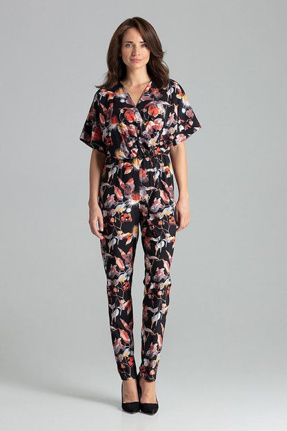 Floral Print Jumpsuit with Kimono Sleeves and Elastic Waist