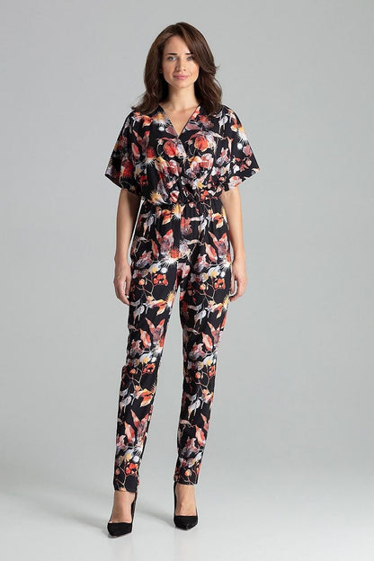 Floral Print Jumpsuit with Kimono Sleeves and Elastic Waist