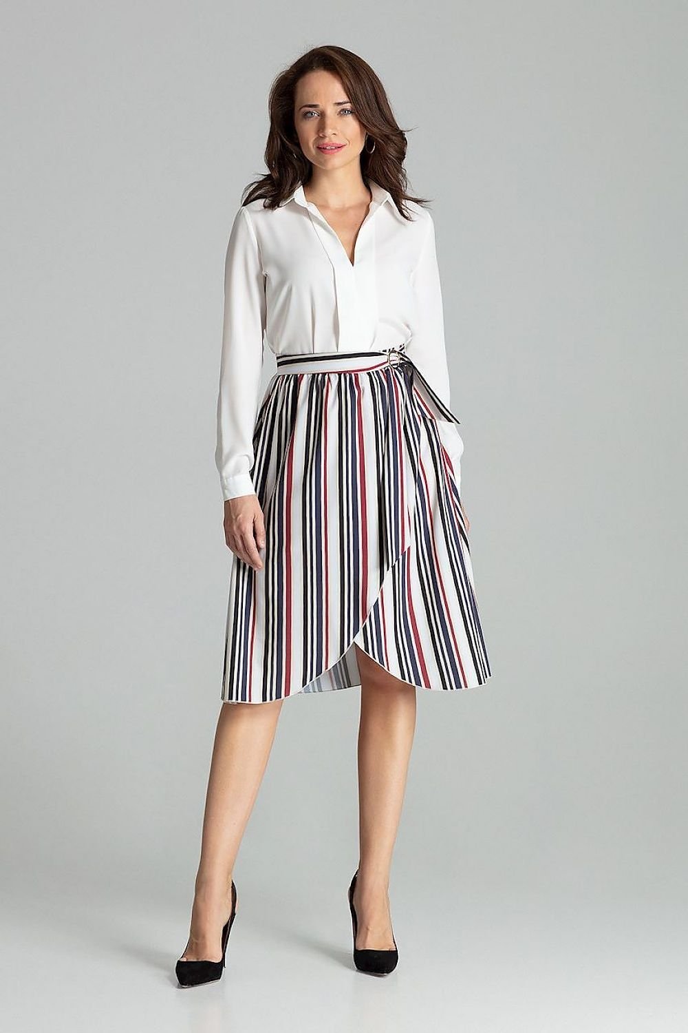 Midi Pleated Skirt with Decorative Belt and Side Zip

