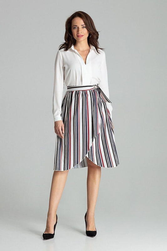 Midi Pleated Skirt with Decorative Belt and Side Zip

