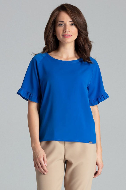 Frilled Sleeve Blouse with Metal Emblem