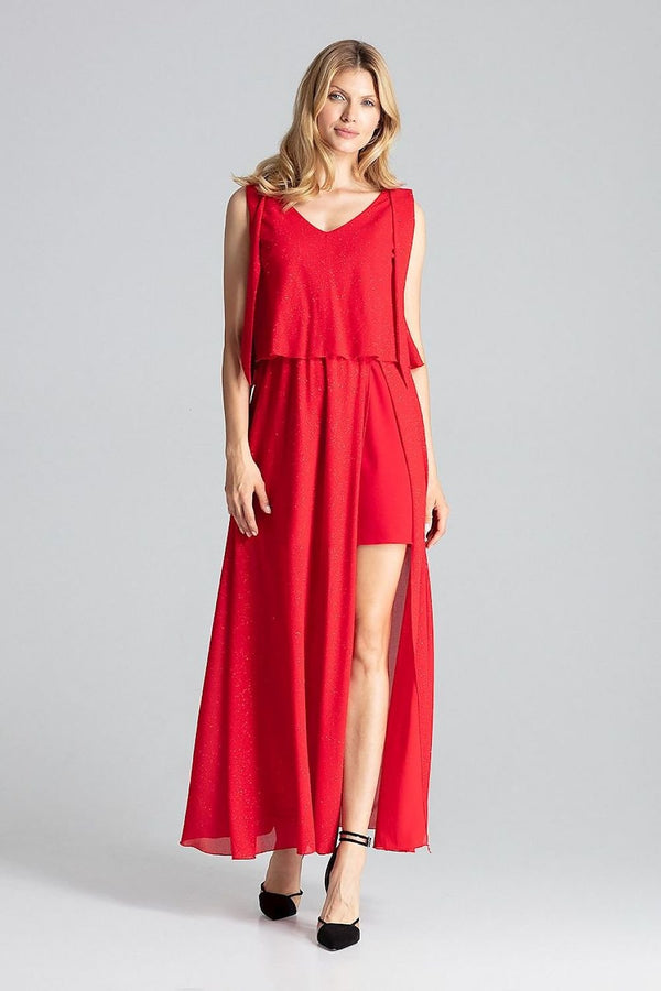 Sensual Sleeveless Dress with Deep Neckline and Side Slit