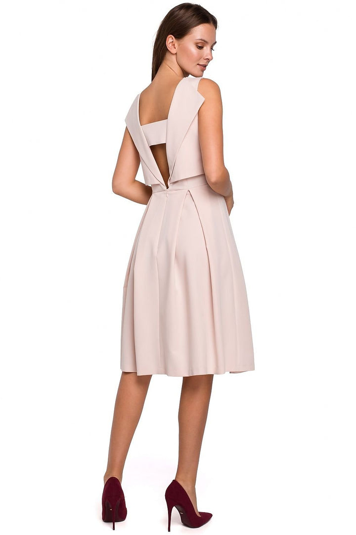 Modern Flared Dress with Exposed Back and Pleated Skirt - Ludowika 