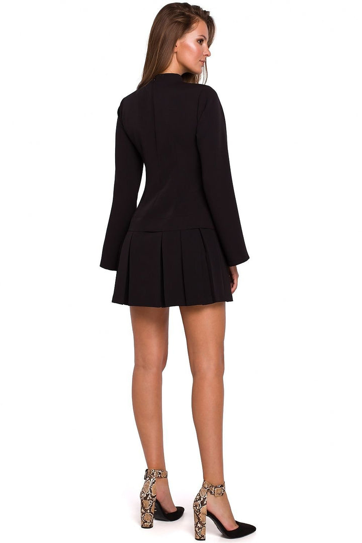 Contemporary Stand-Up Collar Dress with Flared Sleeves and Contrasting Folds - Ludowika 