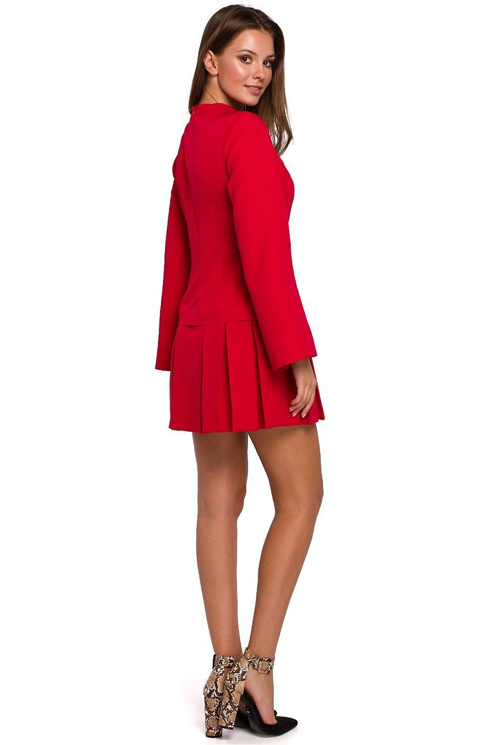 Contemporary Stand-Up Collar Dress with Flared Sleeves and Contrasting Folds - Ludowika 