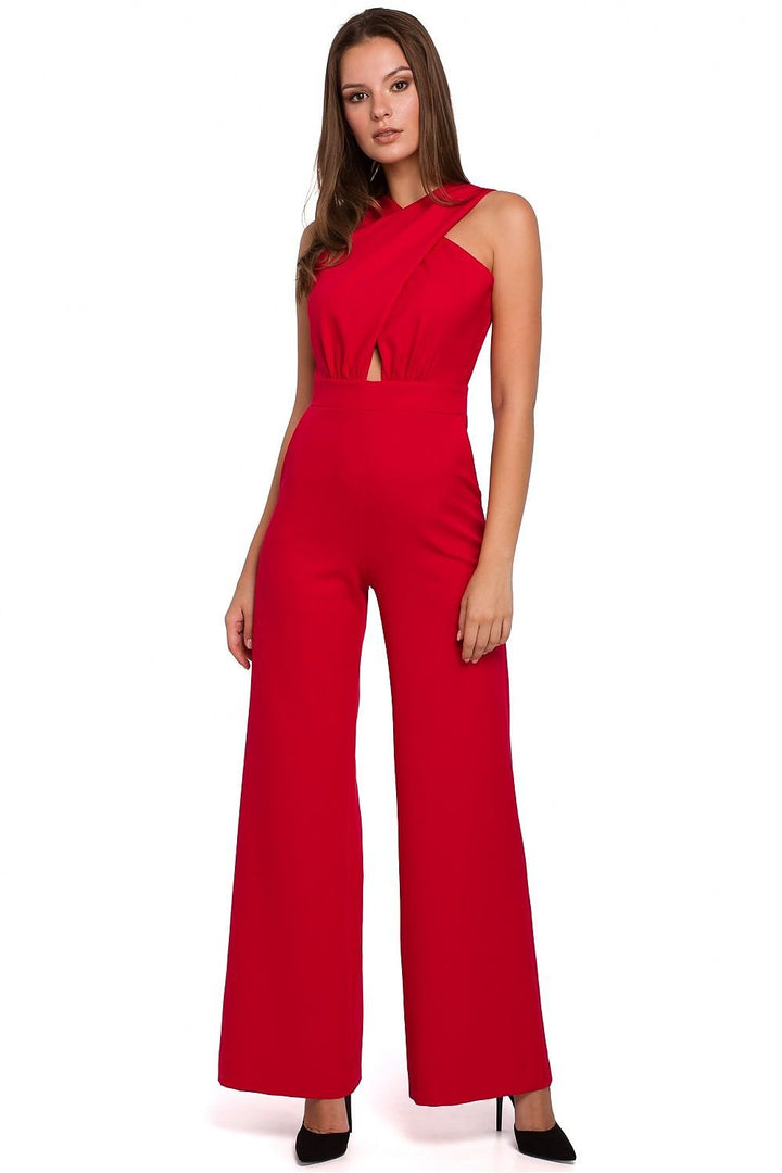 Modern Cross-Strap Overalls with Flared Trousers and Feminine Silhouette - Ludowika 