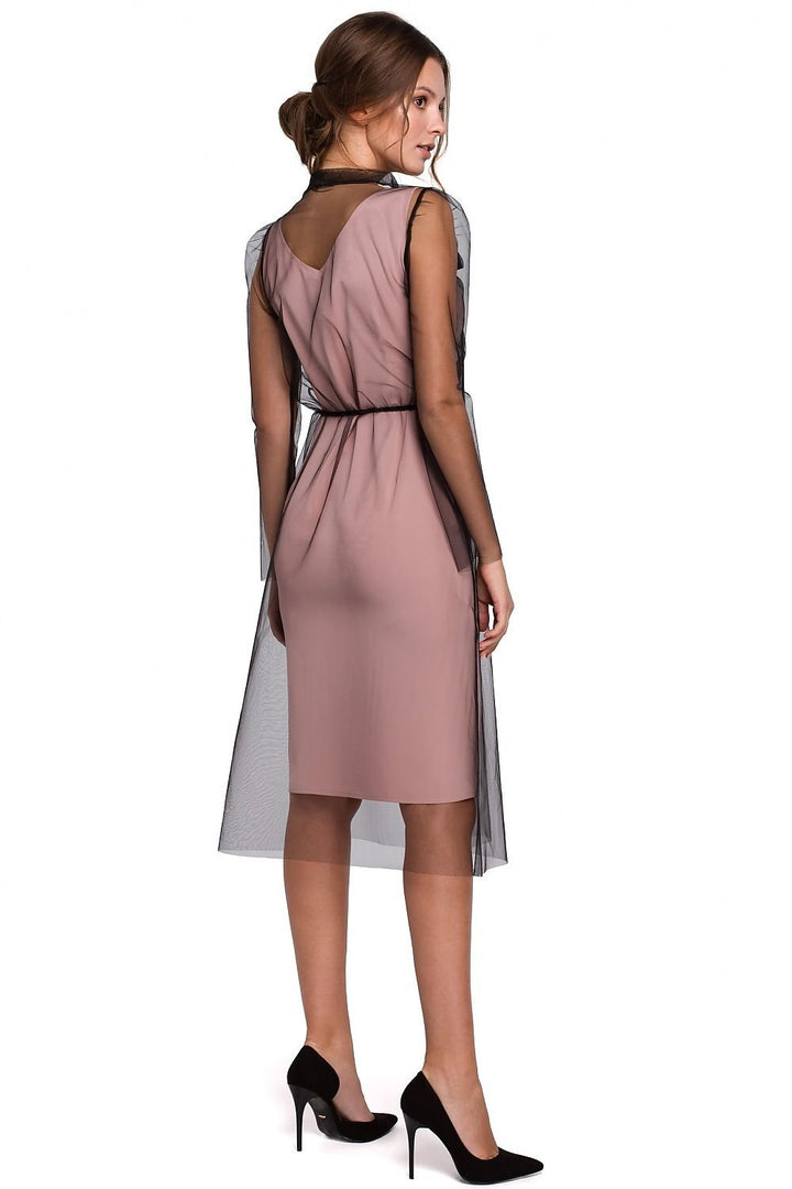 Two-Layer Dress with Tulle Overlay, Fancy Collar, and Emphasized Waist - Ludowika 