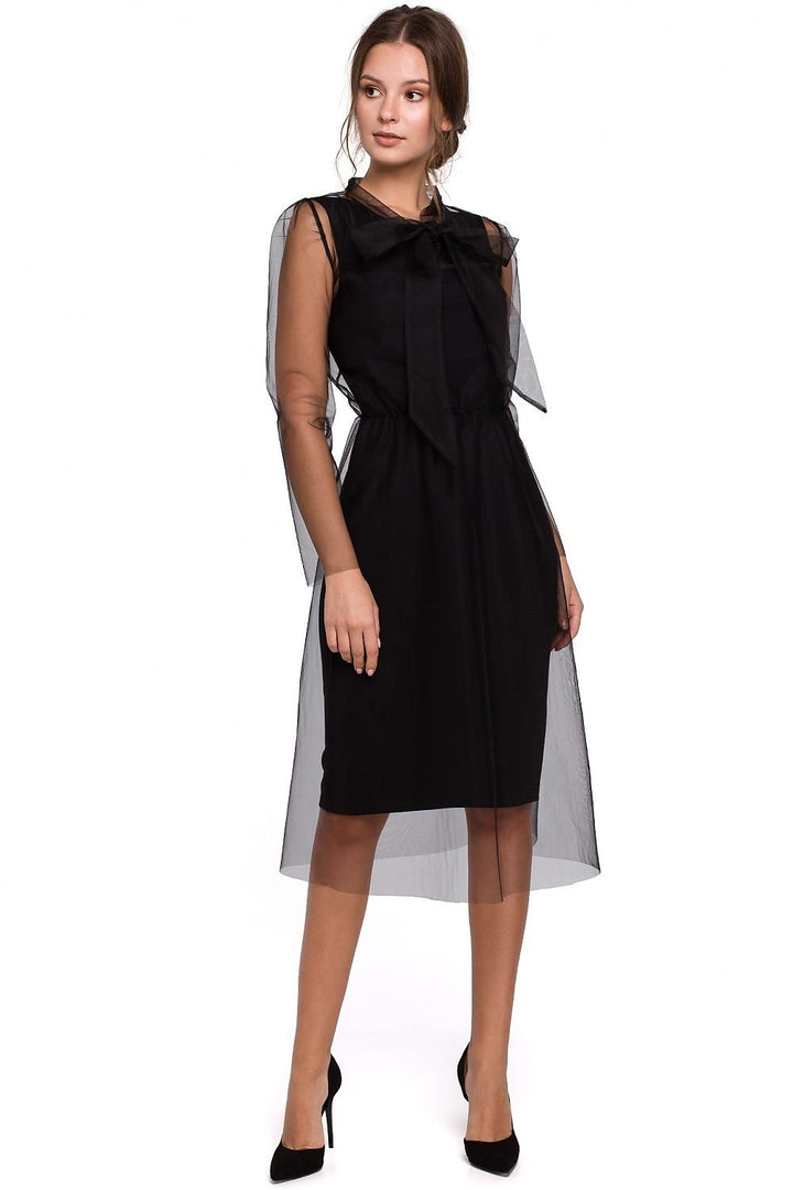 Two-Layer Dress with Tulle Overlay, Fancy Collar, and Emphasized Waist - Ludowika 