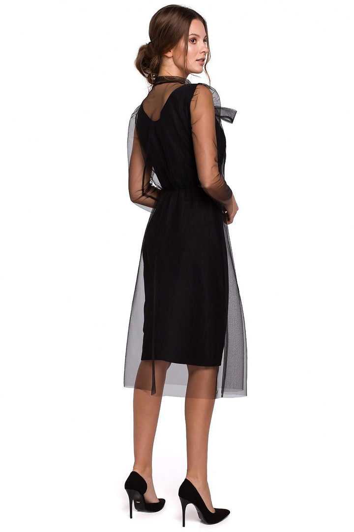 Two-Layer Dress with Tulle Overlay, Fancy Collar, and Emphasized Waist - Ludowika 