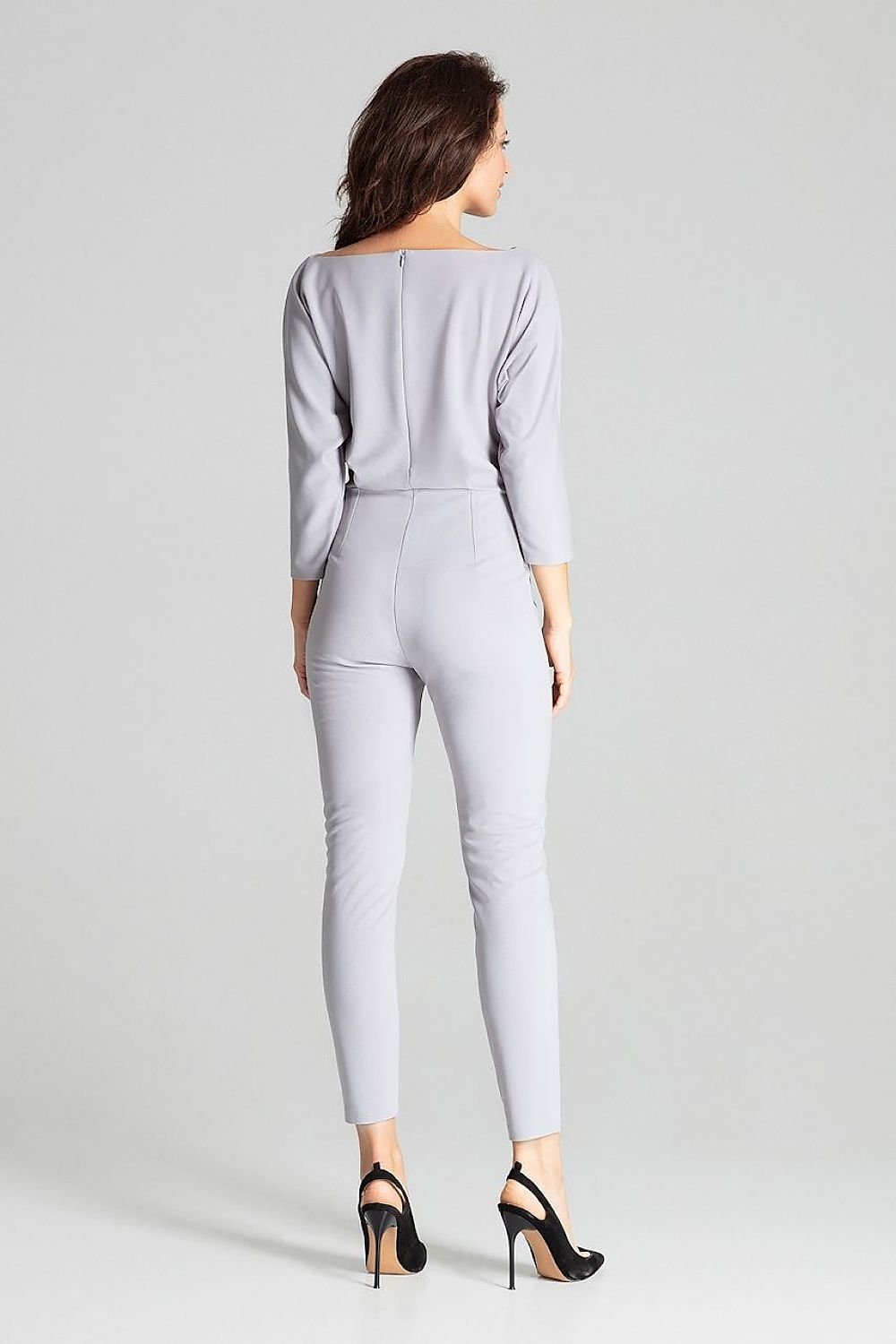 3/4-Sleeved Jumpsuit with Asymmetrical Pleats