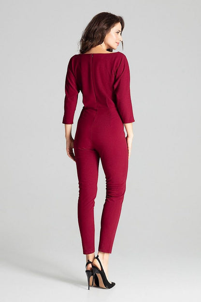 3/4-Sleeved Jumpsuit with Asymmetrical Pleats