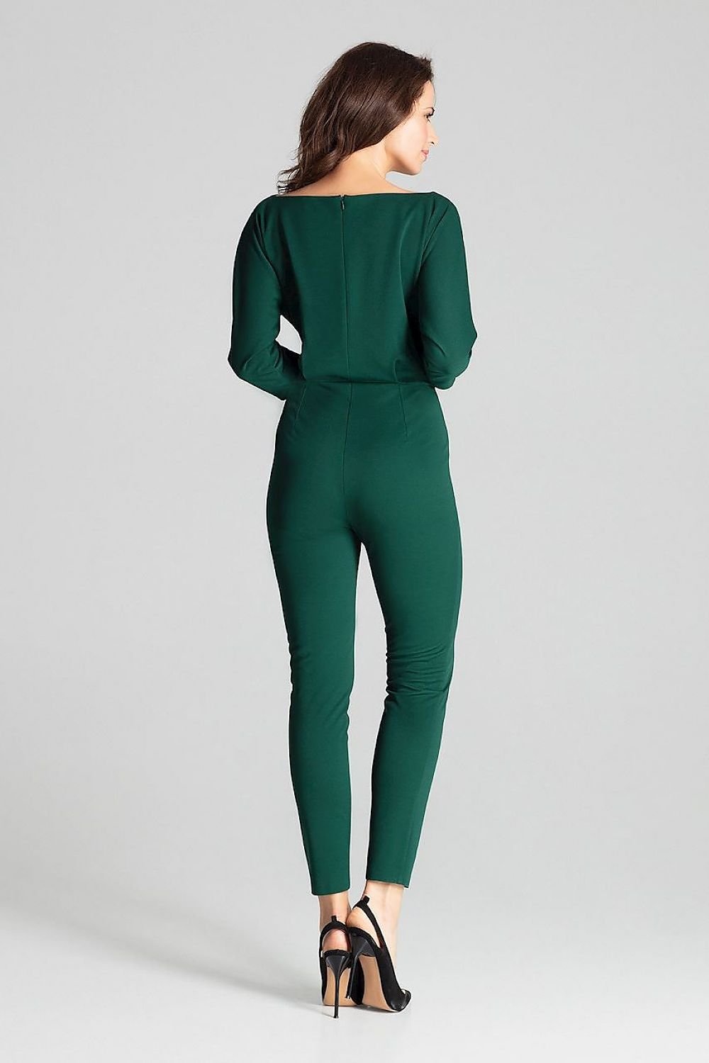 3/4-Sleeved Jumpsuit with Asymmetrical Pleats