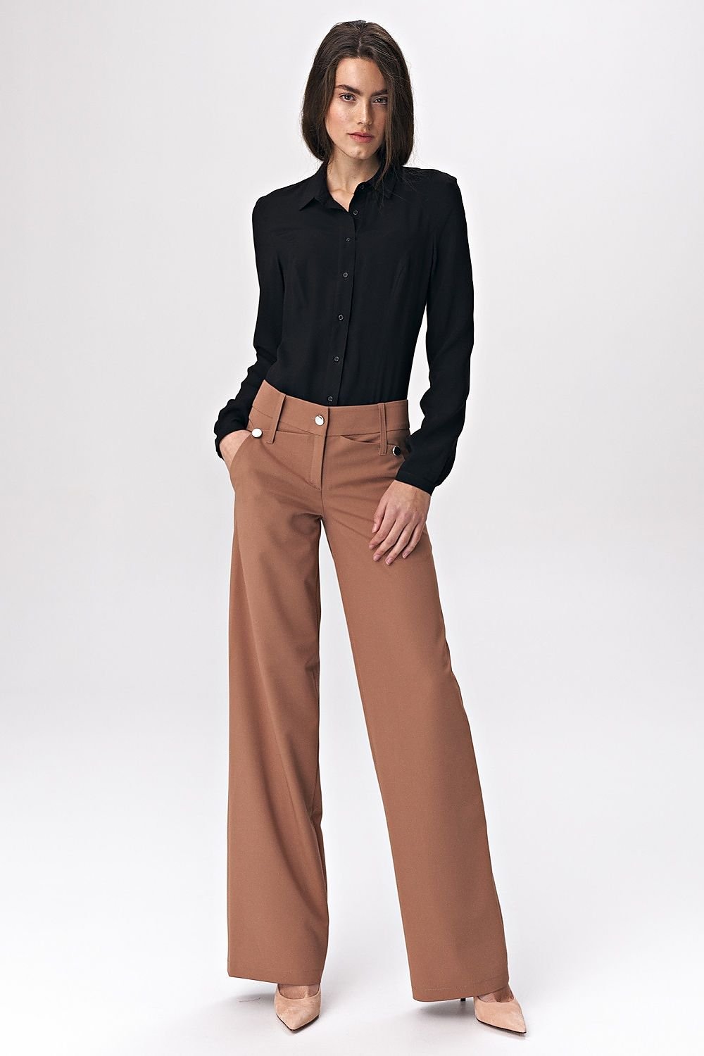 Pantalon Palazzo avec boutons-pression décoratifs pour un style Soft-Office