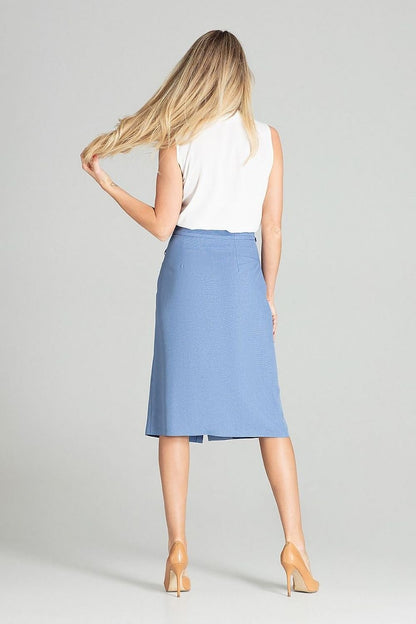 A checked midi skirt with no pockets or lining, featuring a front overlap on the left leg with decorative buttons, a side zip closure, and a decorative tie belt for an elegant and fashionable look.






