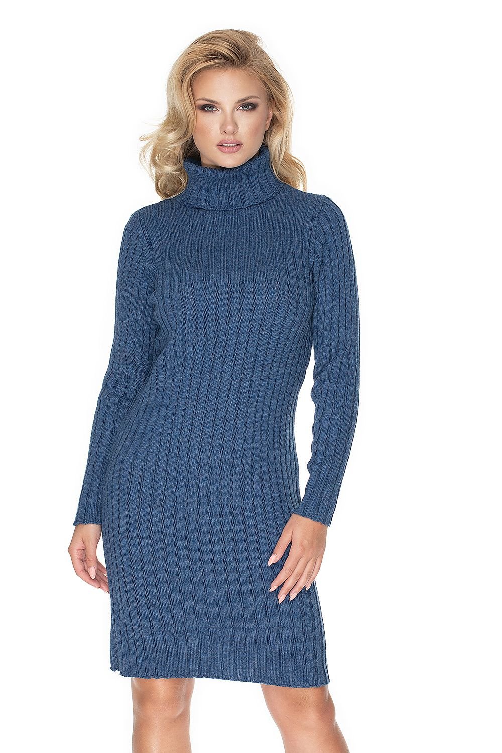 Fitted Knit Pencil Dress with Long Sleeves and Turtleneck