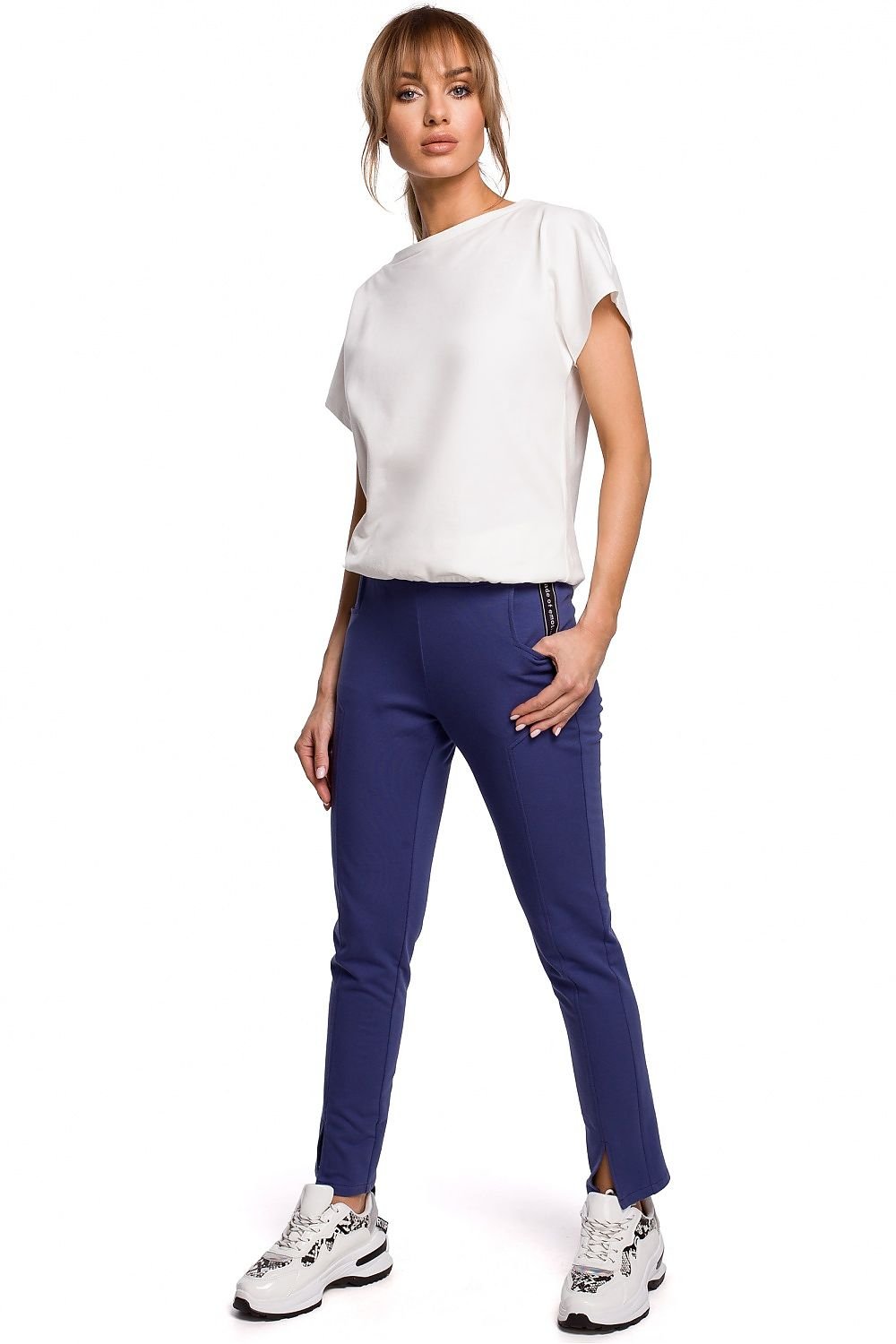 Straight-Leg Trousers with Front Slits & Topstitching