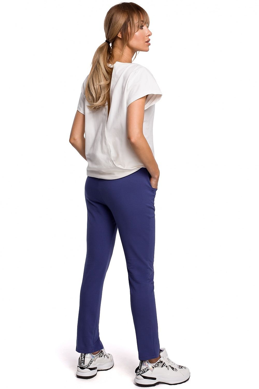 Straight-Leg Trousers with Front Slits & Topstitching